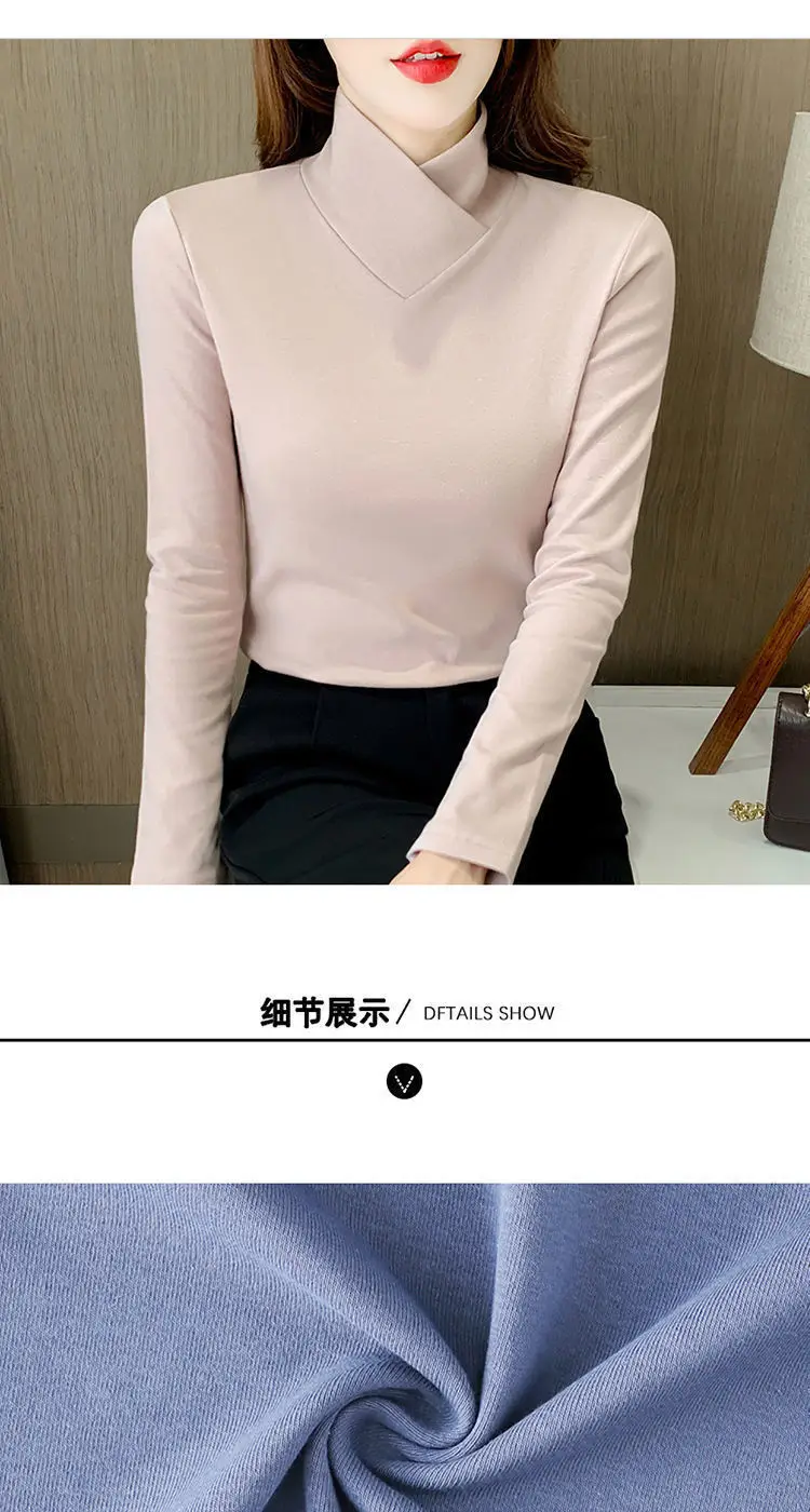 Women Velvet Half Turtleneck Warm T-Shirt — feature 22