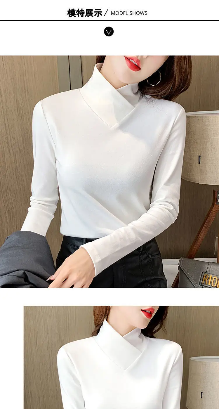 Women Velvet Half Turtleneck Warm T-Shirt — feature 25