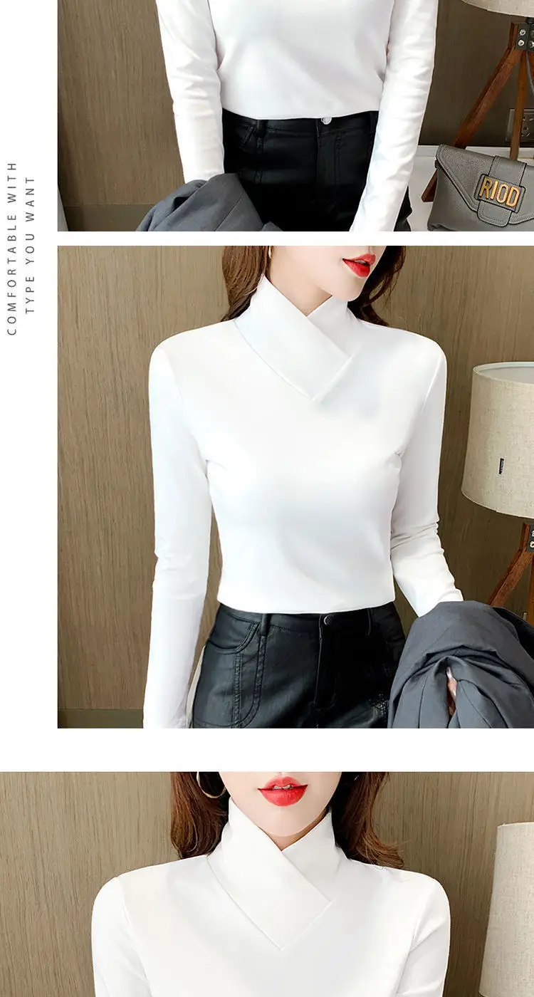 Women Velvet Half Turtleneck Warm T-Shirt — feature 26
