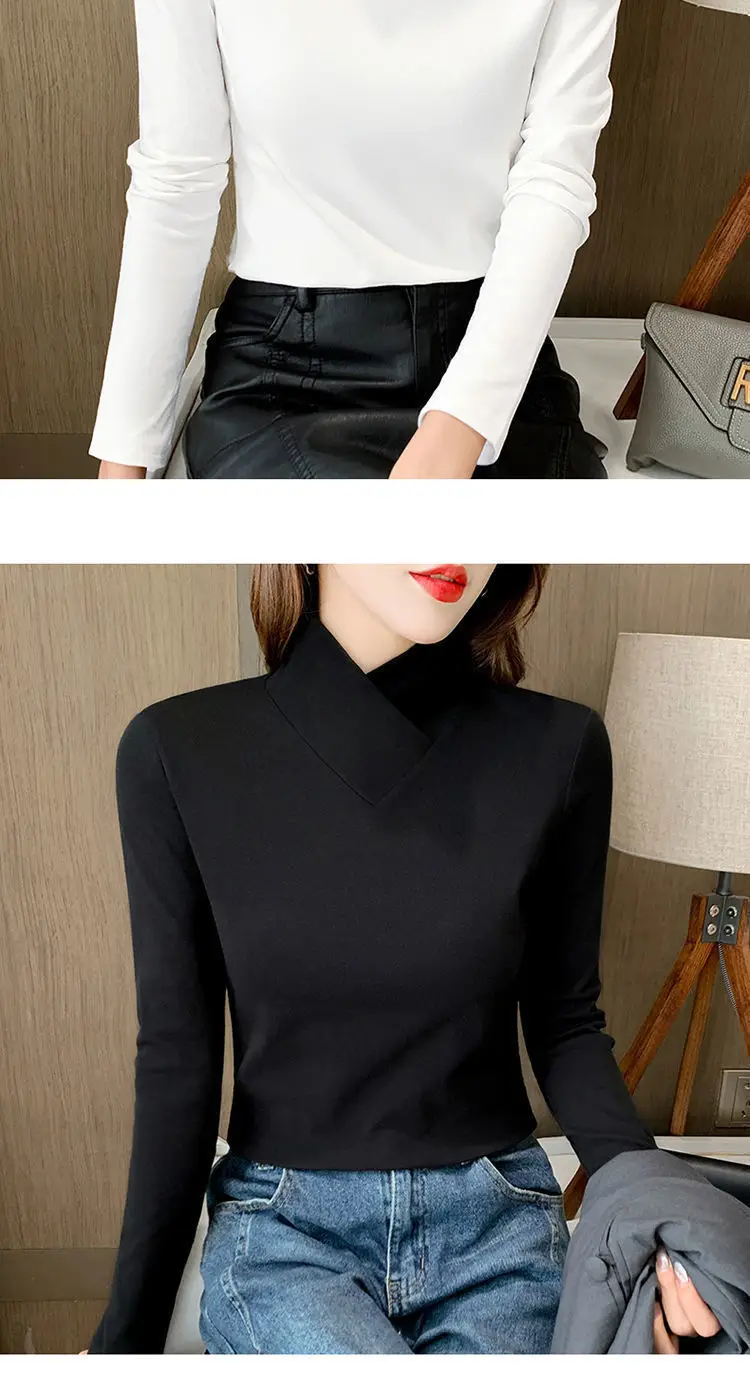 Women Velvet Half Turtleneck Warm T-Shirt — feature 27