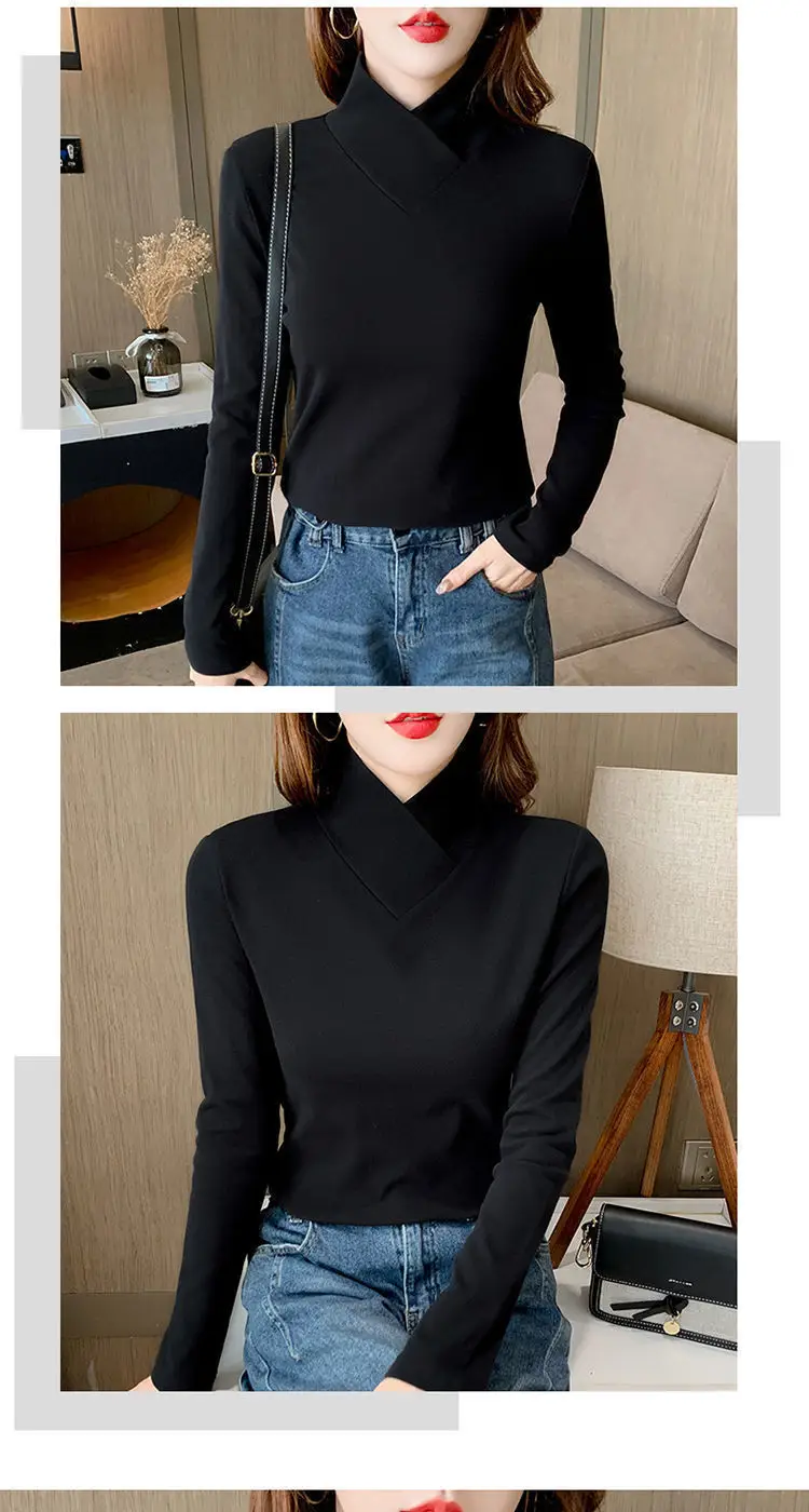 Women Velvet Half Turtleneck Warm T-Shirt — feature 28