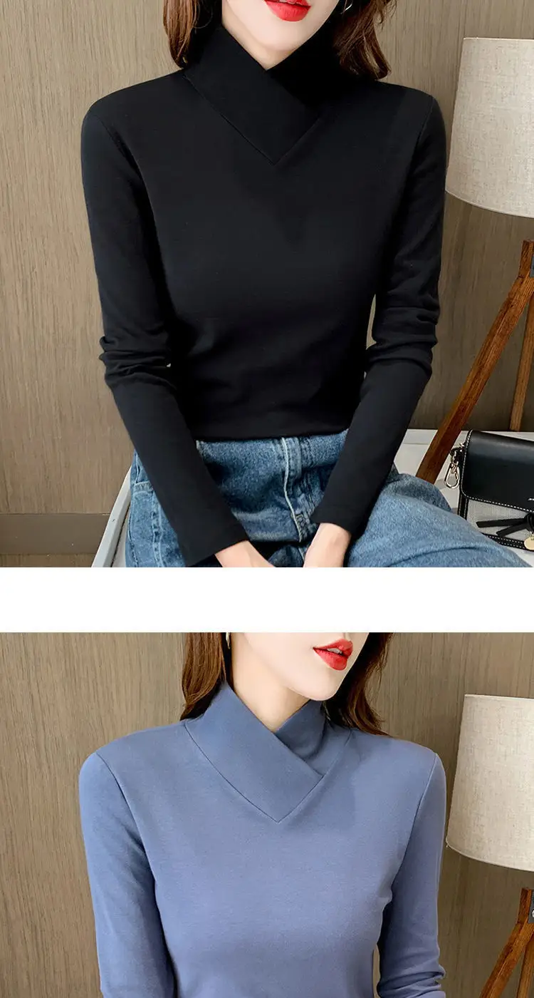 Women Velvet Half Turtleneck Warm T-Shirt — feature 29