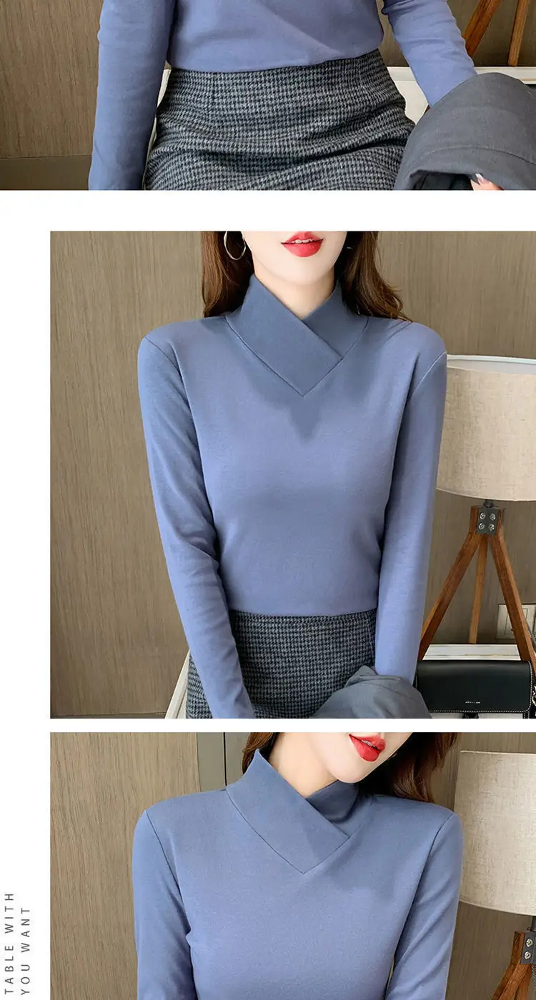Women Velvet Half Turtleneck Warm T-Shirt — feature 30