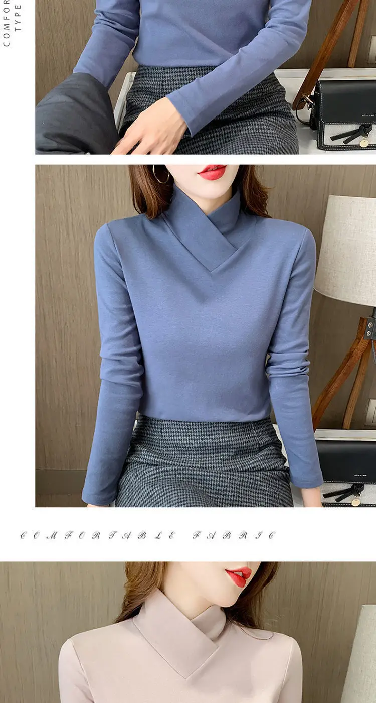 Women Velvet Half Turtleneck Warm T-Shirt — feature 31