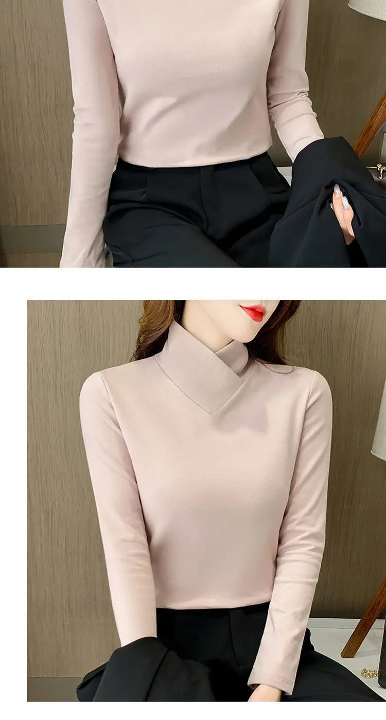 Women Velvet Half Turtleneck Warm T-Shirt — feature 32