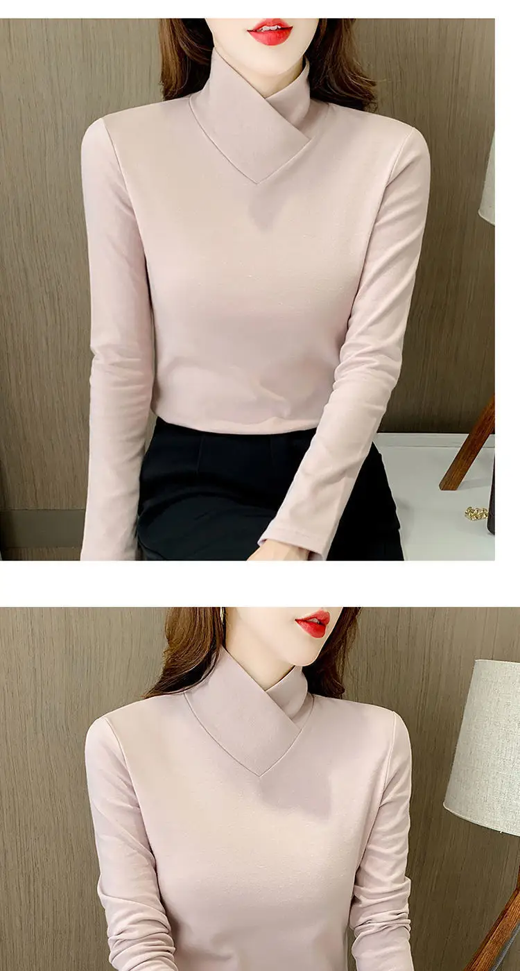 Women Velvet Half Turtleneck Warm T-Shirt — feature 33