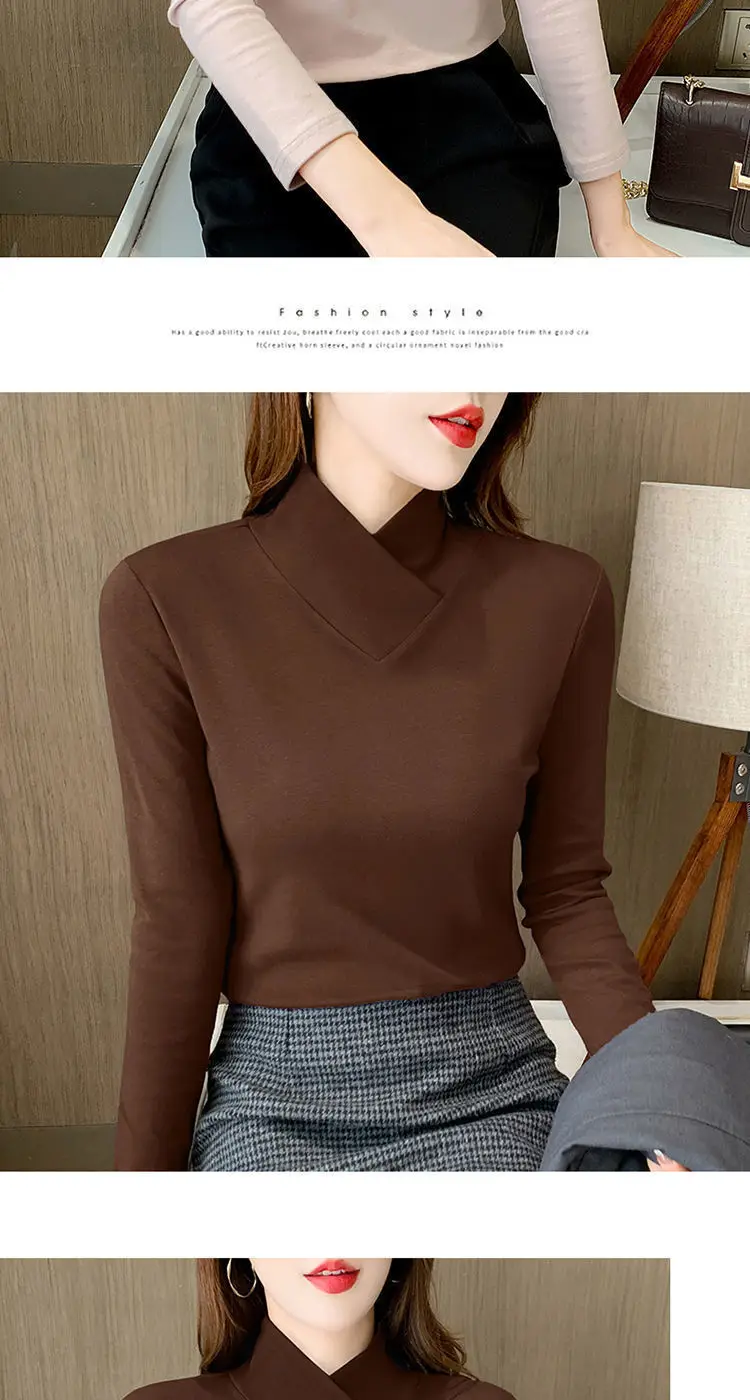 Women Velvet Half Turtleneck Warm T-Shirt — feature 34