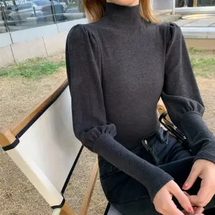 Women Velvet Half Turtleneck Warm T-Shirt — feature 9