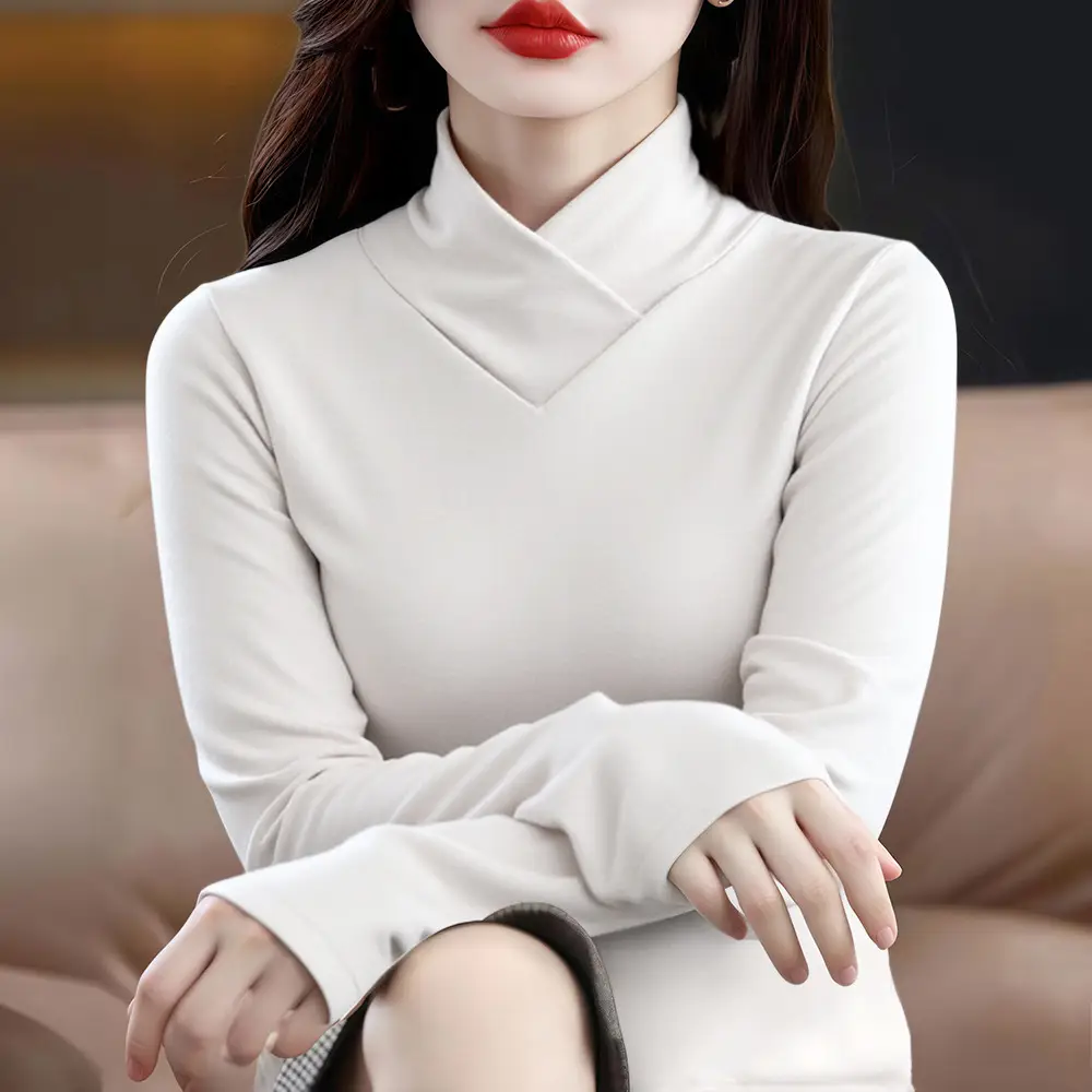 Women Velvet Half Turtleneck Warm T-Shirt - Image 6