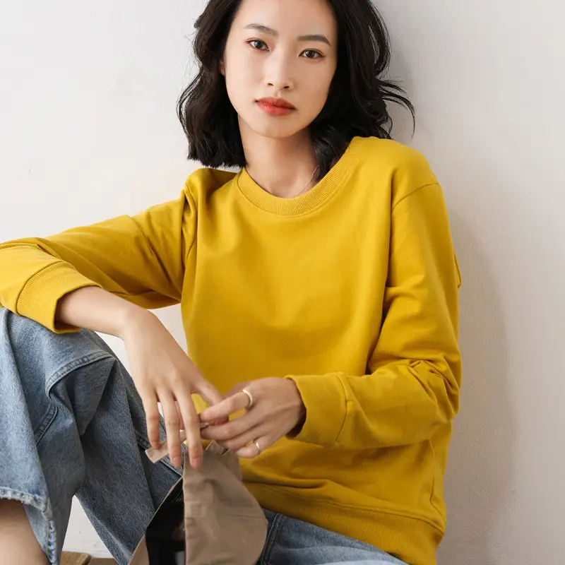 Yellow Long Sleeve Cotton Sweatshirt for Women