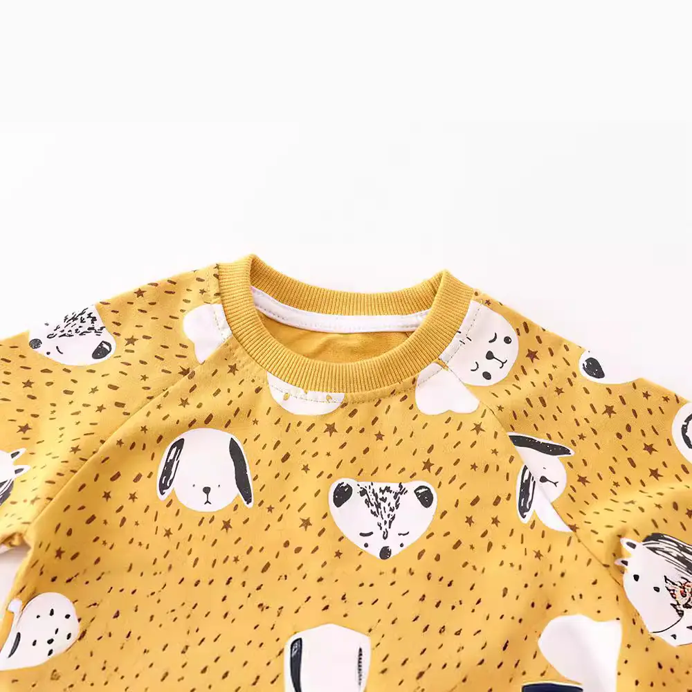 Yellow Cat Print Long Sleeve Terry Sweatshirt for Kids - Image 2