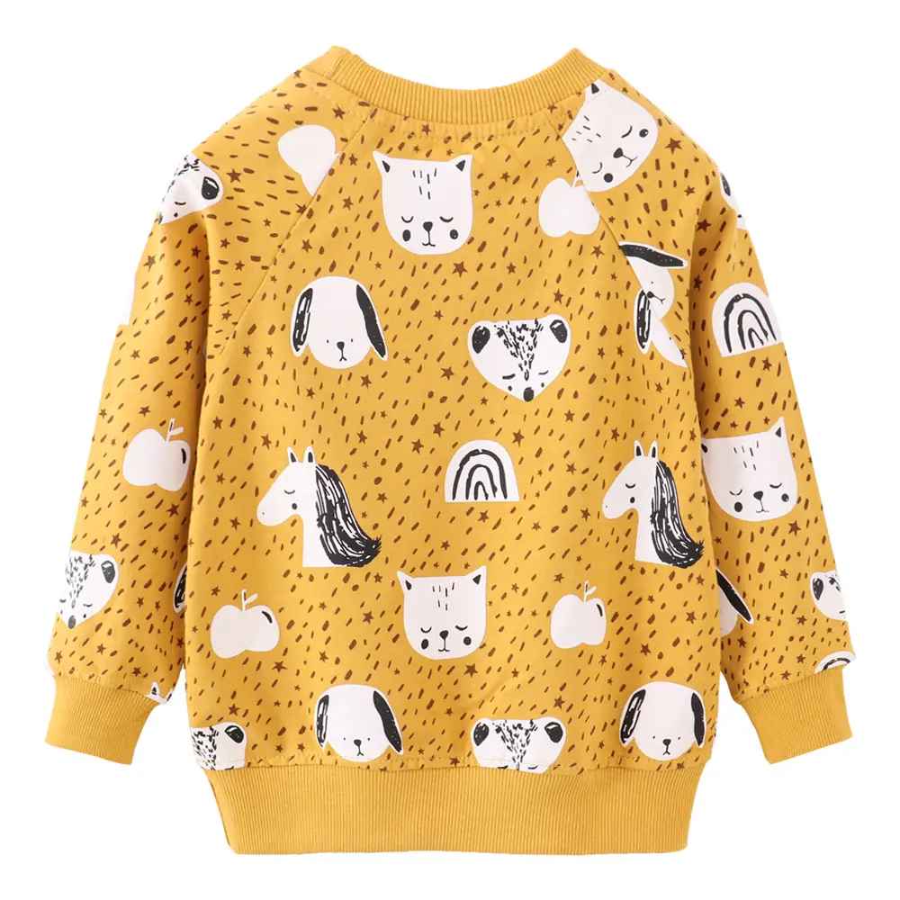 Yellow Cat Print Long Sleeve Terry Sweatshirt for Kids - Image 4
