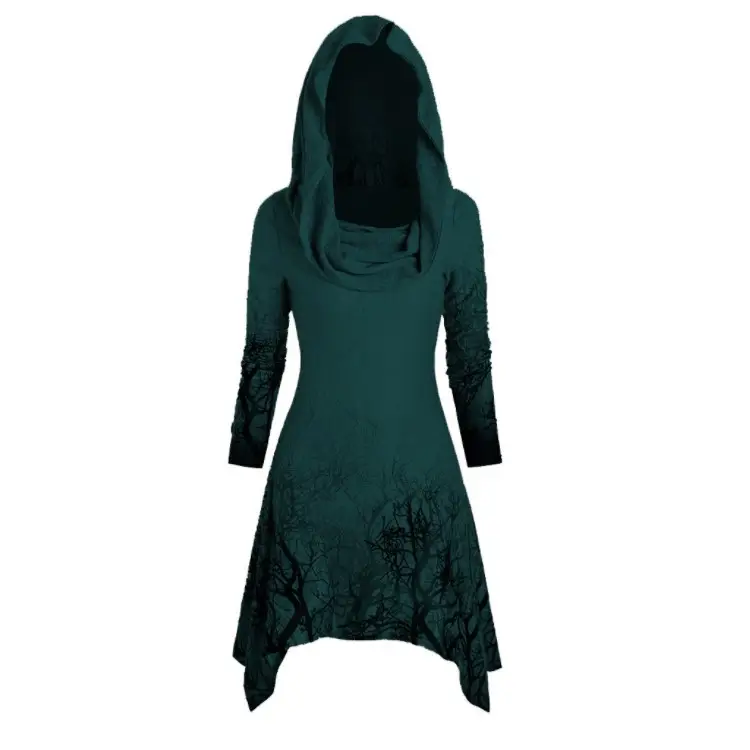 Women's Maroon Long Sleeve Halloween Hooded Cape Sweater - Image 8