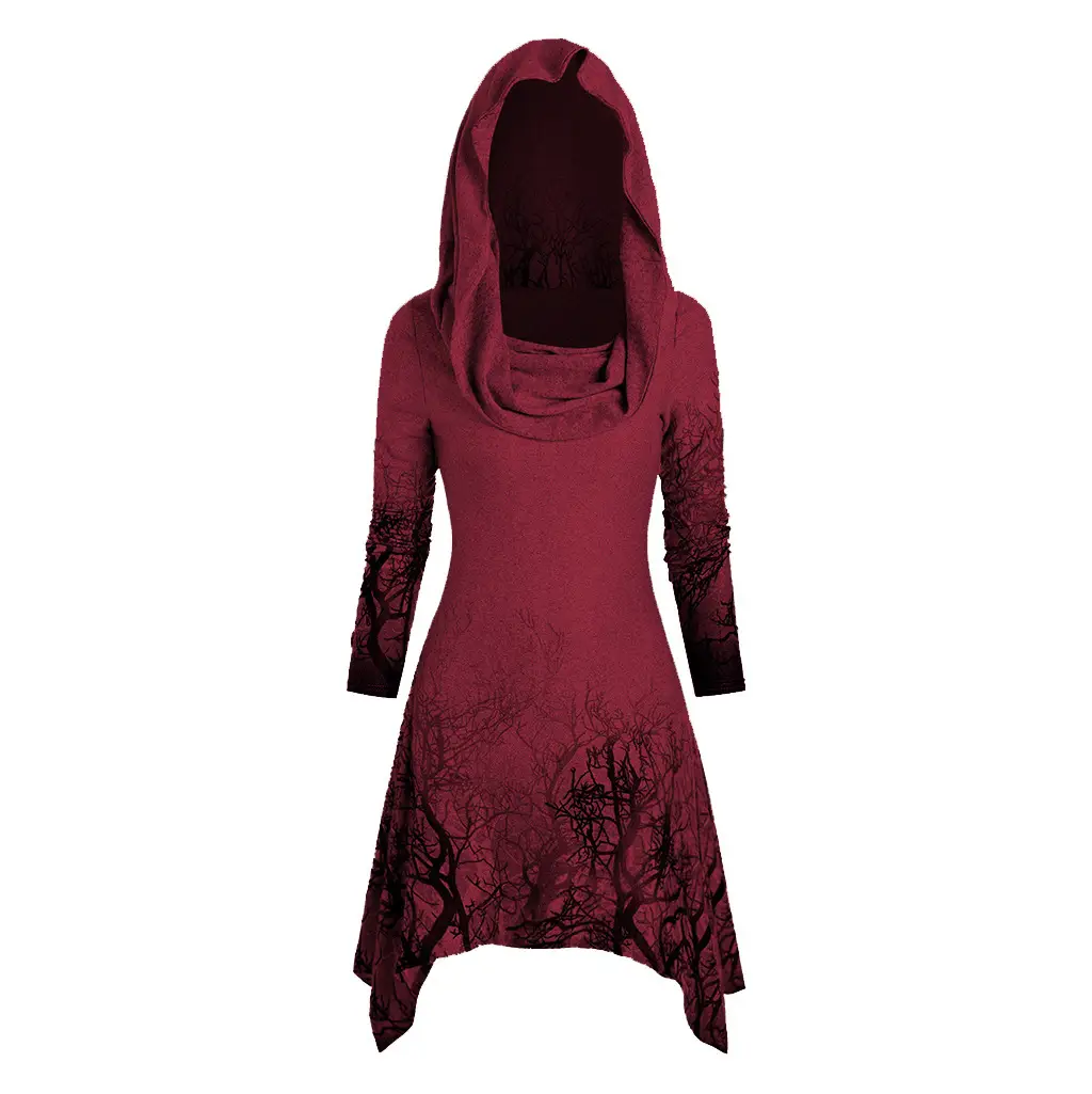 Women's Maroon Long Sleeve Halloween Hooded Cape Sweater - Image 9