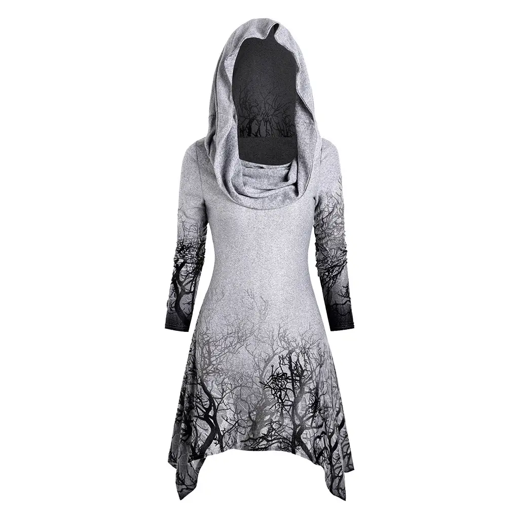 Women's Maroon Long Sleeve Halloween Hooded Cape Sweater - Image 10
