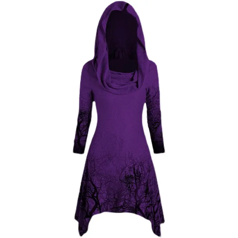 Women's Maroon Long Sleeve Halloween Hooded Cape Sweater - Image 2