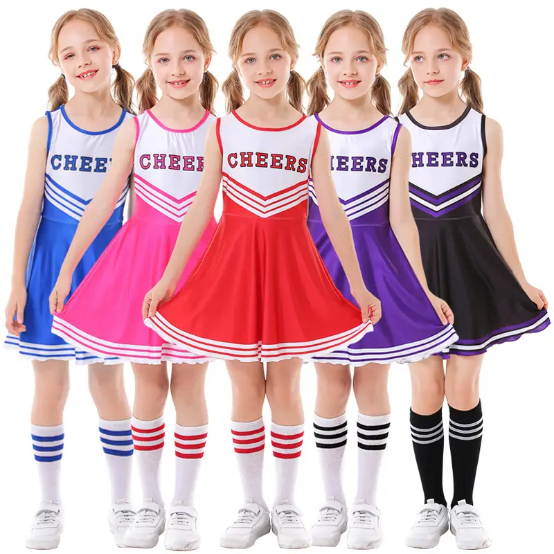 Children's Red Cheerleader Dress with Pom Pom Wings - Image 6