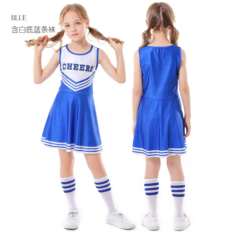 Children's Red Cheerleader Dress with Pom Pom Wings - Image 8