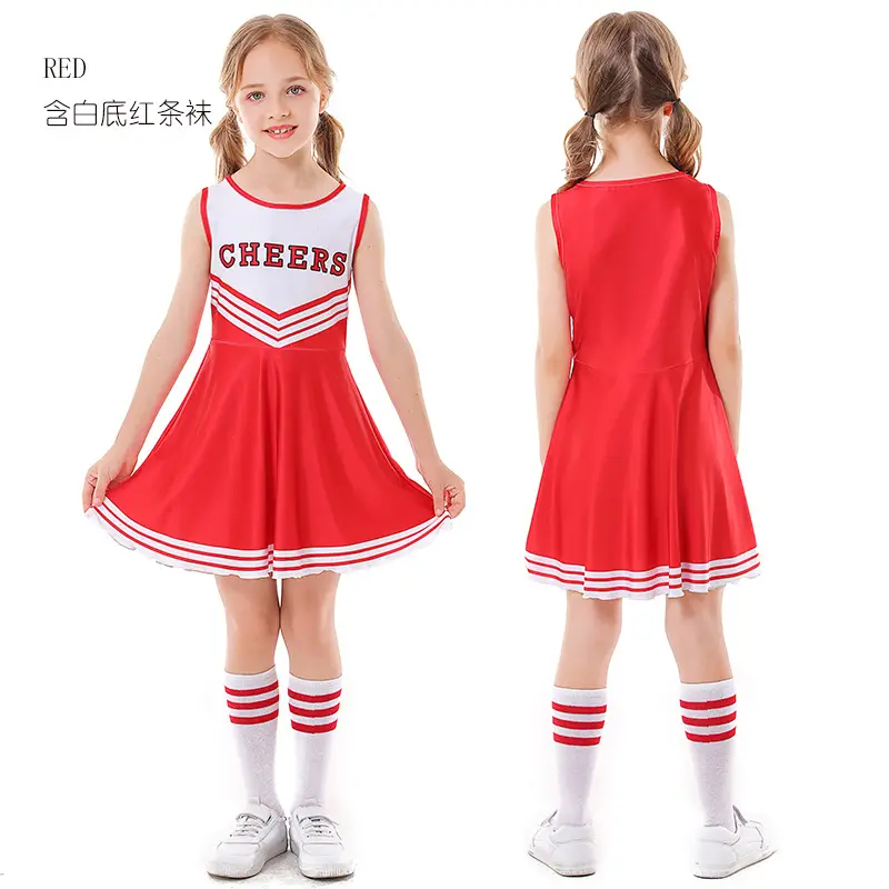 Children's Red Cheerleader Dress with Pom Pom Wings - Image 9