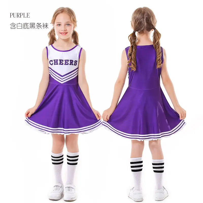 Children's Red Cheerleader Dress with Pom Pom Wings - Image 10