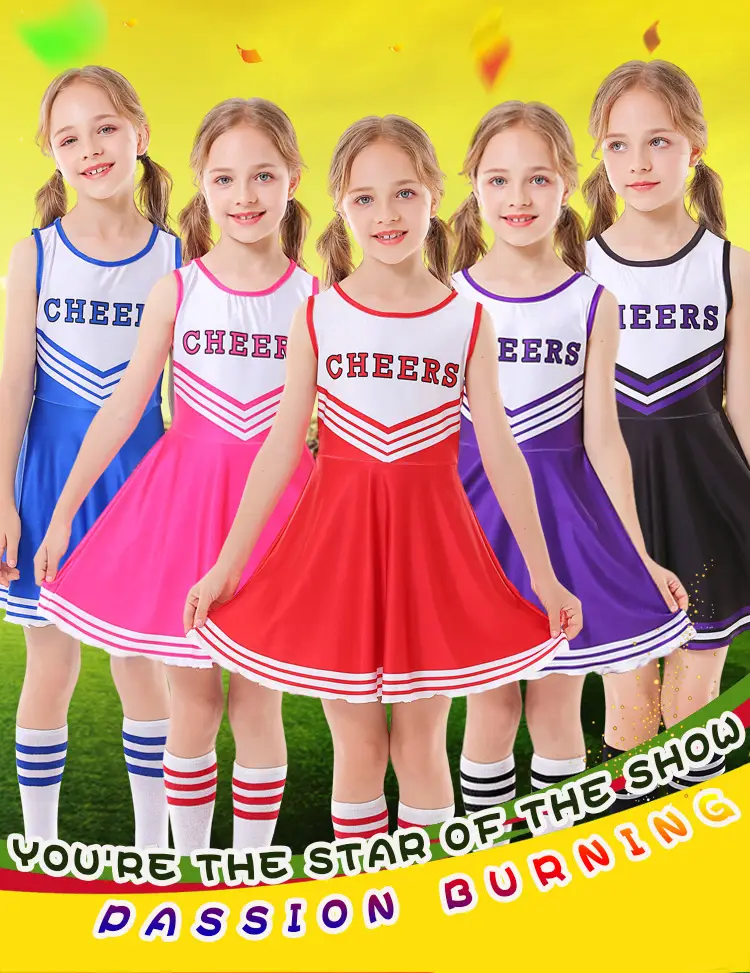 Children's Red Cheerleader Dress with Pom Pom Wings — feature 1