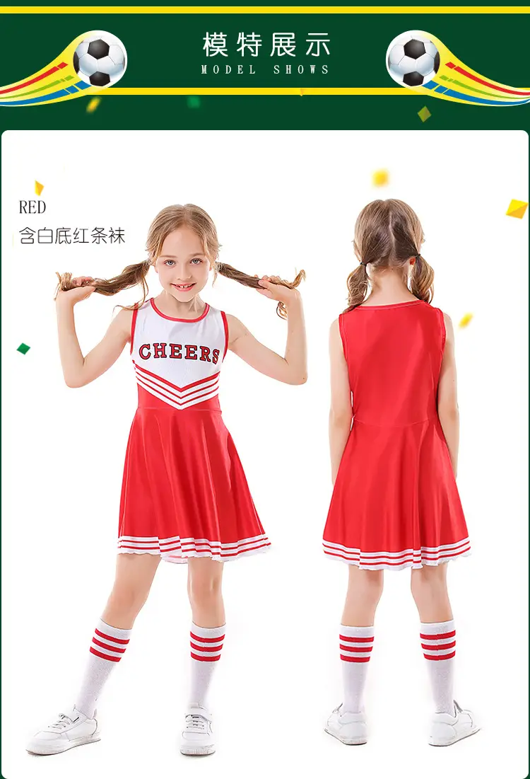 Children's Red Cheerleader Dress with Pom Pom Wings — feature 6