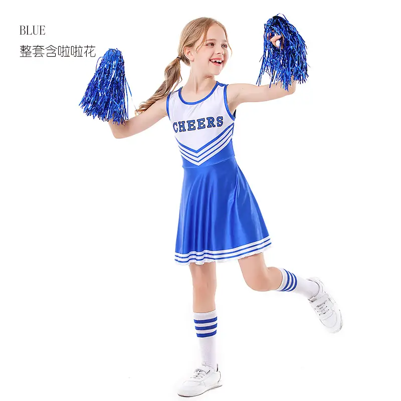 Children's Red Cheerleader Dress with Pom Pom Wings - Image 5