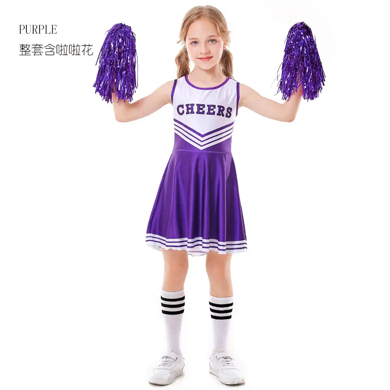 Children's Red Cheerleader Dress with Pom Pom Wings - Image 2