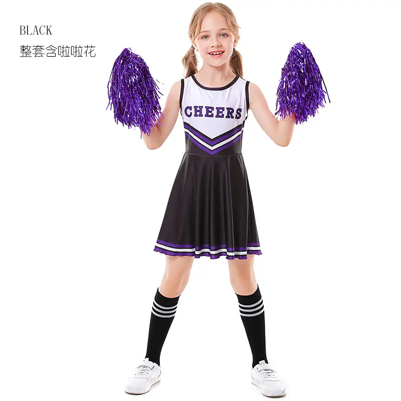 Children's Red Cheerleader Dress with Pom Pom Wings - Image 3