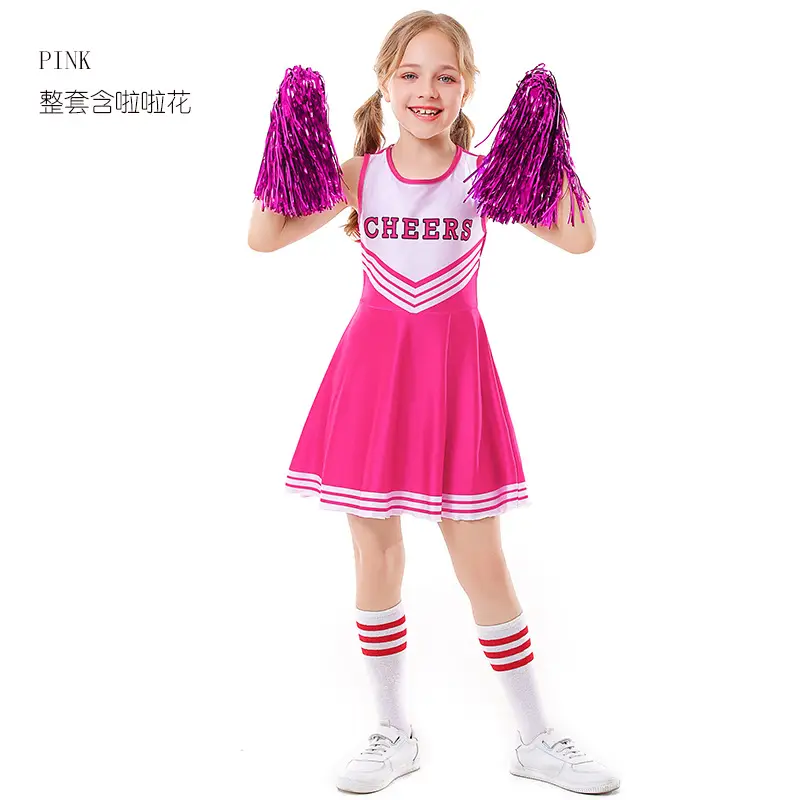 Children's Red Cheerleader Dress with Pom Pom Wings - Image 4