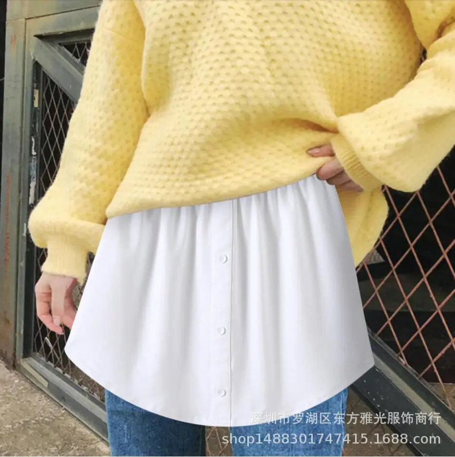 New European American Export Fake Hem Short Skirt Sweatshirt Bottoming Pure Color Buttoned 3XL - Image 5