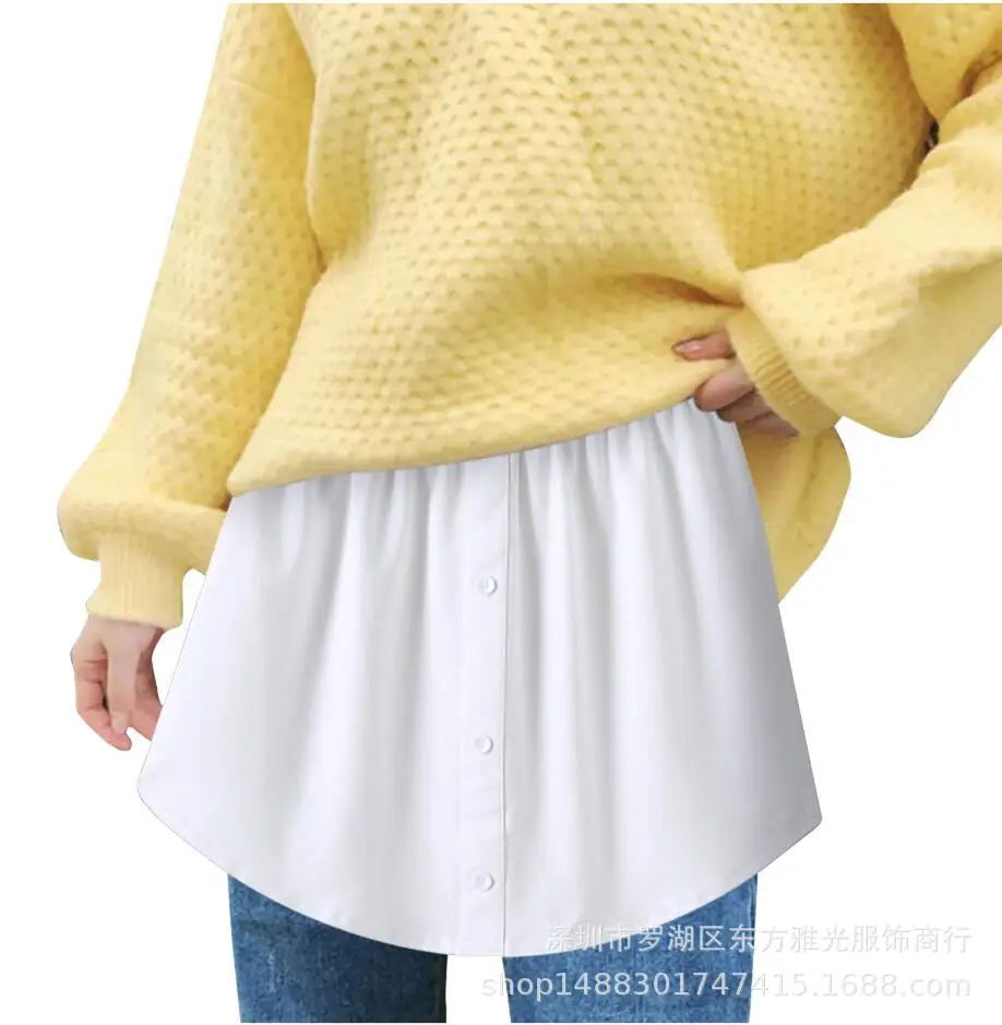 New European American Export Fake Hem Short Skirt Sweatshirt Bottoming Pure Color Buttoned 3XL — feature 12