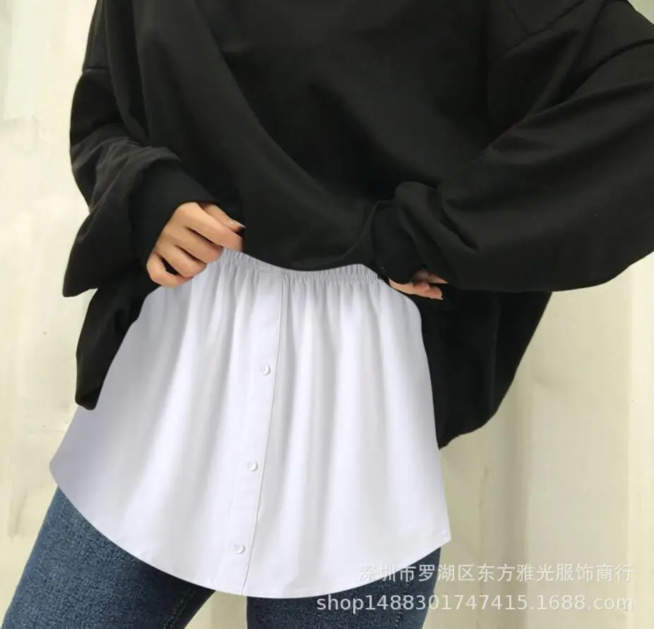New European American Export Fake Hem Short Skirt Sweatshirt Bottoming Pure Color Buttoned 3XL — feature 14