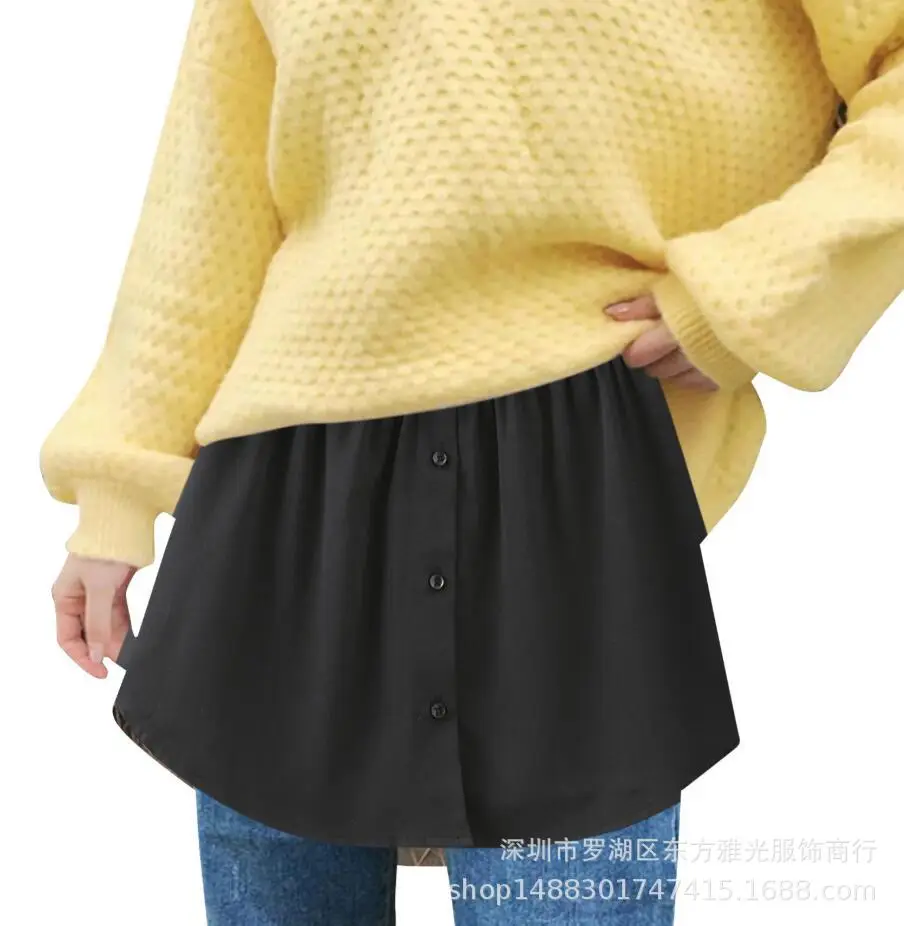 New European American Export Fake Hem Short Skirt Sweatshirt Bottoming Pure Color Buttoned 3XL — feature 3