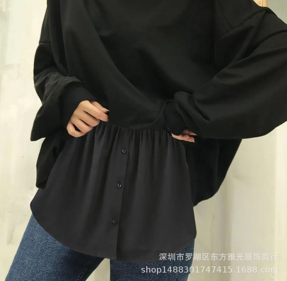 New European American Export Fake Hem Short Skirt Sweatshirt Bottoming Pure Color Buttoned 3XL — feature 5