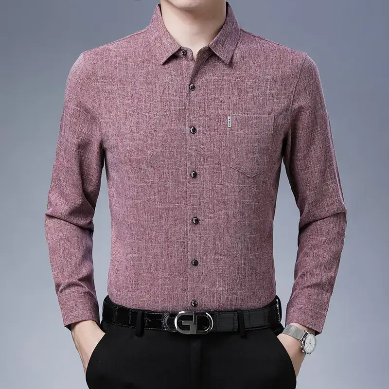 Men's Blue Ice Silk Long Sleeve Shirt - Image 10