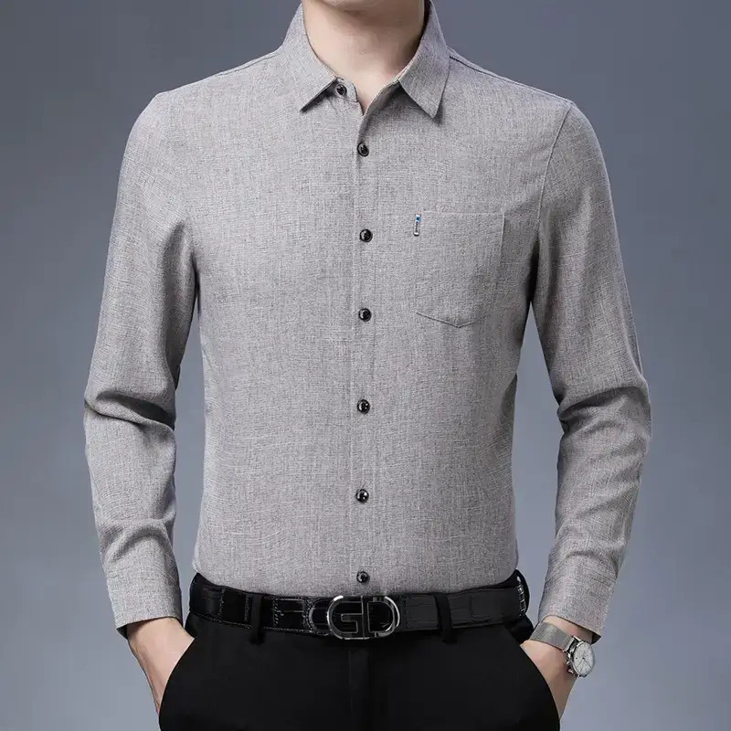 Men's Blue Ice Silk Long Sleeve Shirt — feature 4