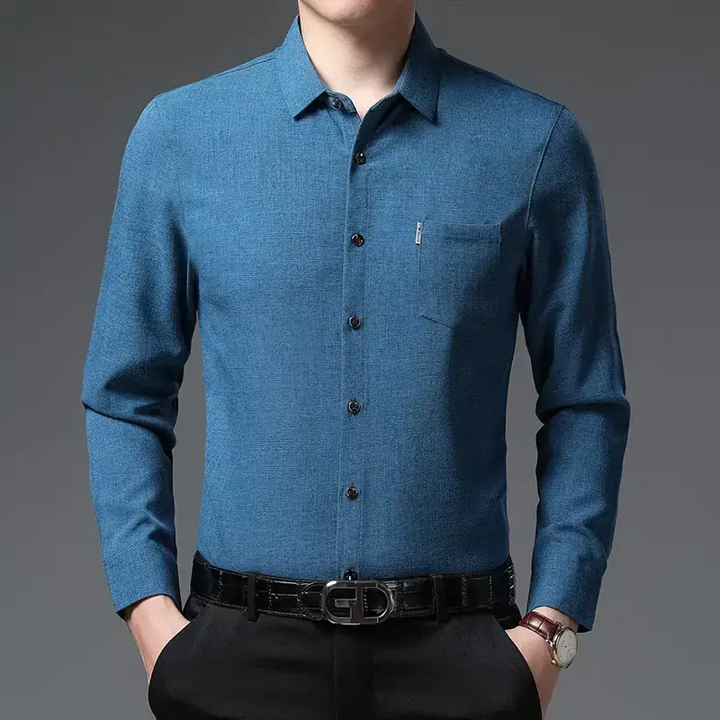 Men's Blue Ice Silk Long Sleeve Shirt — feature 5