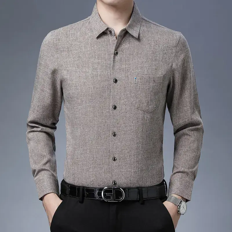 Men's Blue Ice Silk Long Sleeve Shirt - Image 3