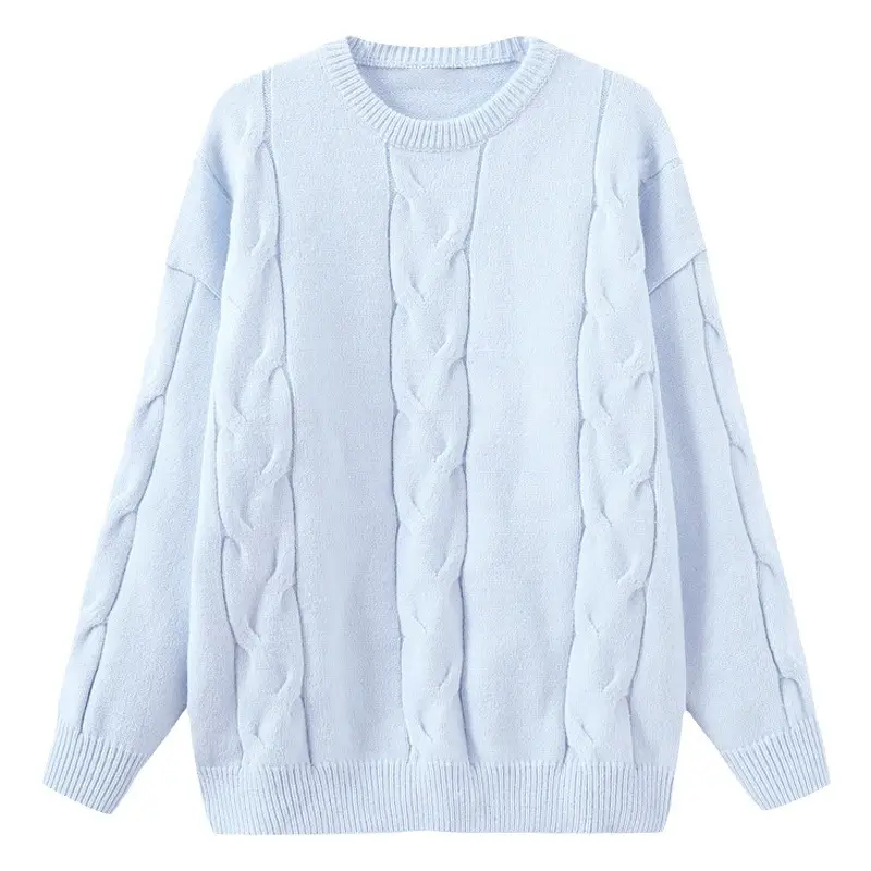 Soft Milk Blue Japanese Style Plus Size Sweater for Women
