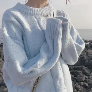 Soft Milk Blue Japanese Style Plus Size Sweater for Women