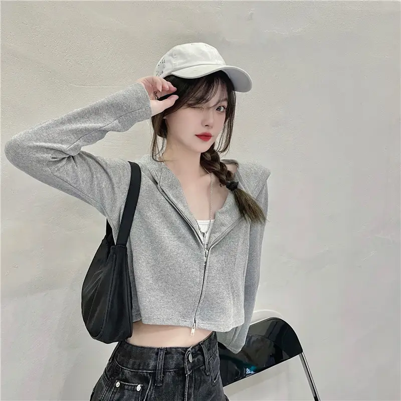 Women Korean Style Long Sleeve Zipper Hoodie Black — feature 11