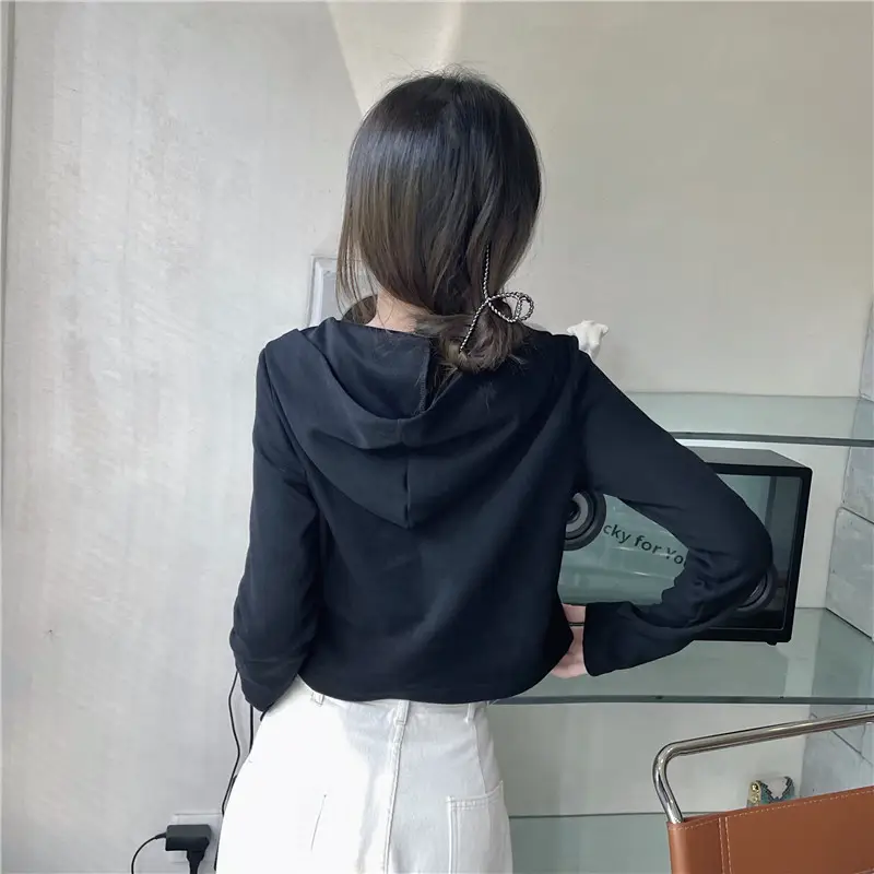 Women Korean Style Long Sleeve Zipper Hoodie Black — feature 20