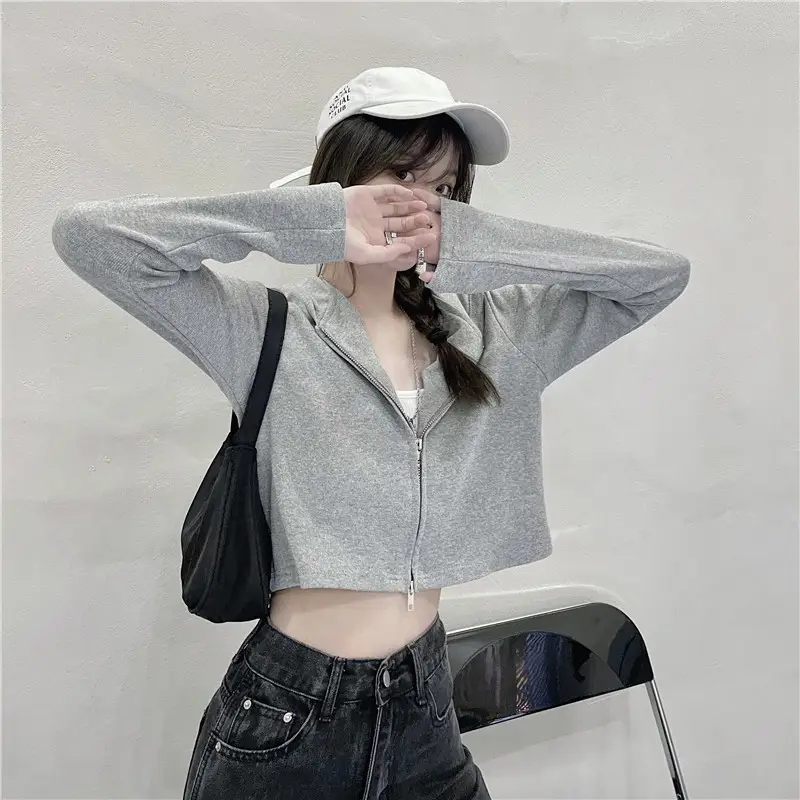 Women Korean Style Long Sleeve Zipper Hoodie Black — feature 9