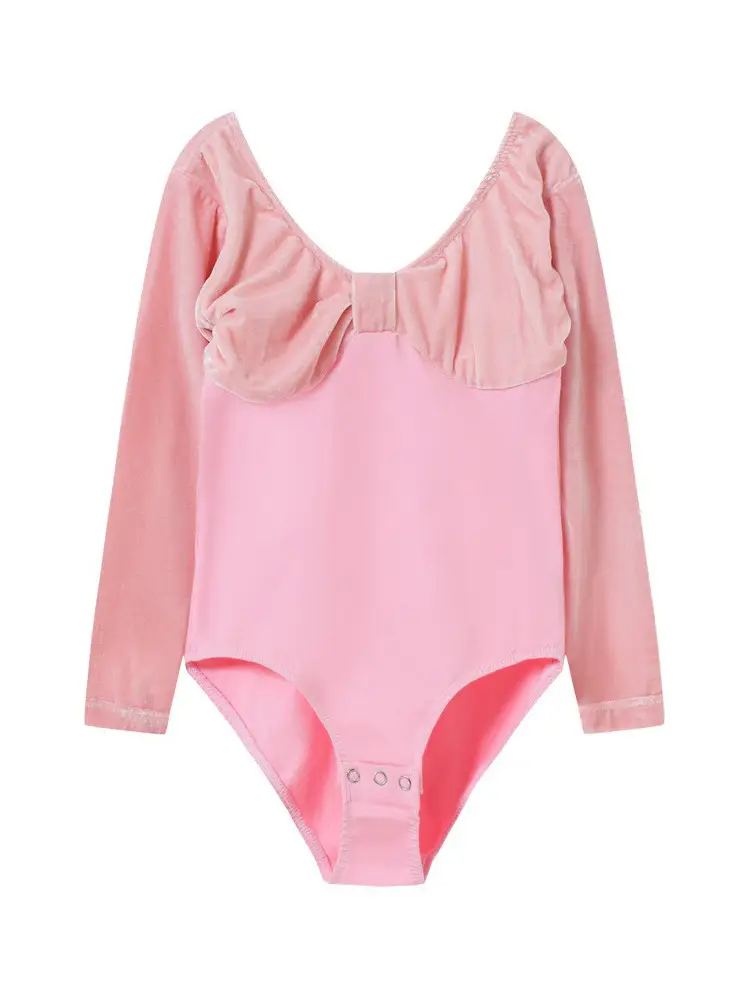 Girls Velvet Long Sleeve Ballet Dance Suit Blue - Image 16