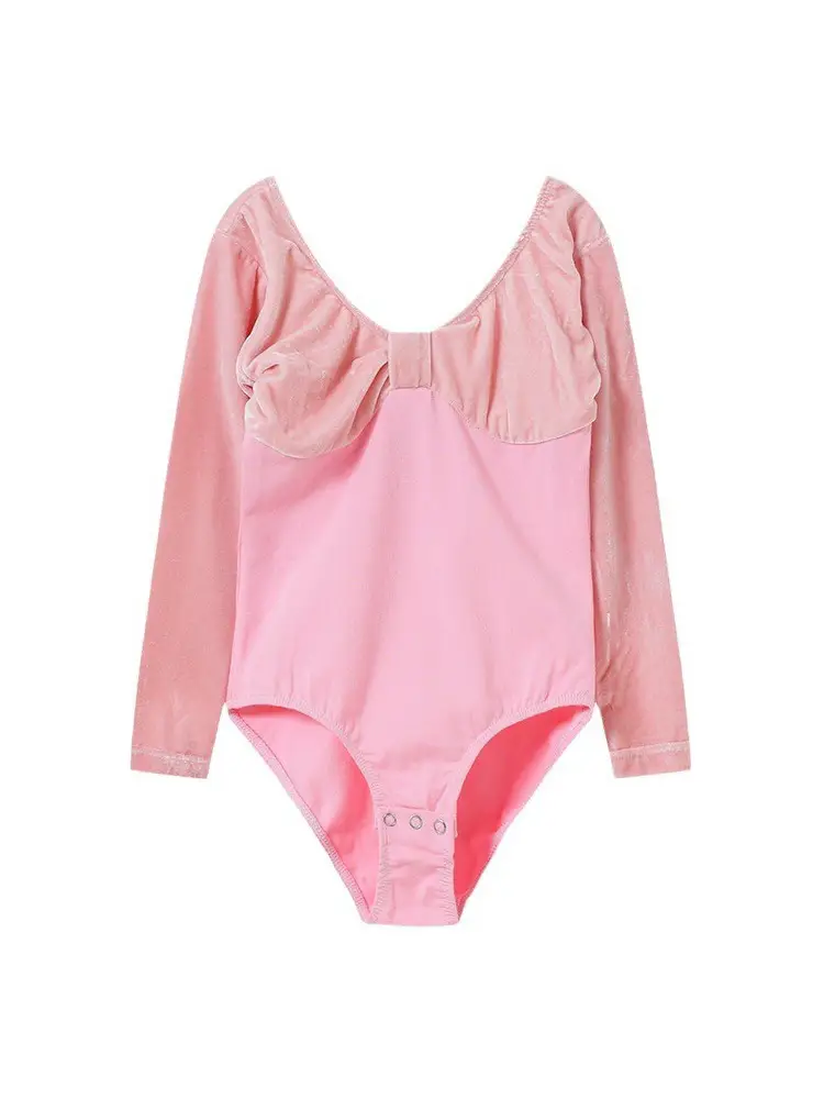 Girls Velvet Long Sleeve Ballet Dance Suit Blue - Image 17