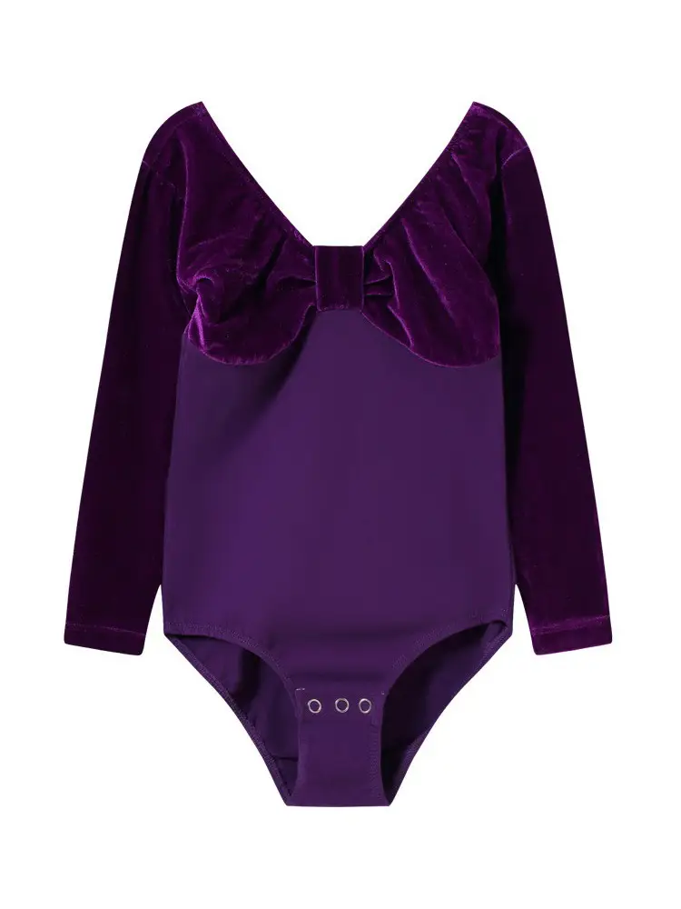 Girls Velvet Long Sleeve Ballet Dance Suit Blue - Image 18