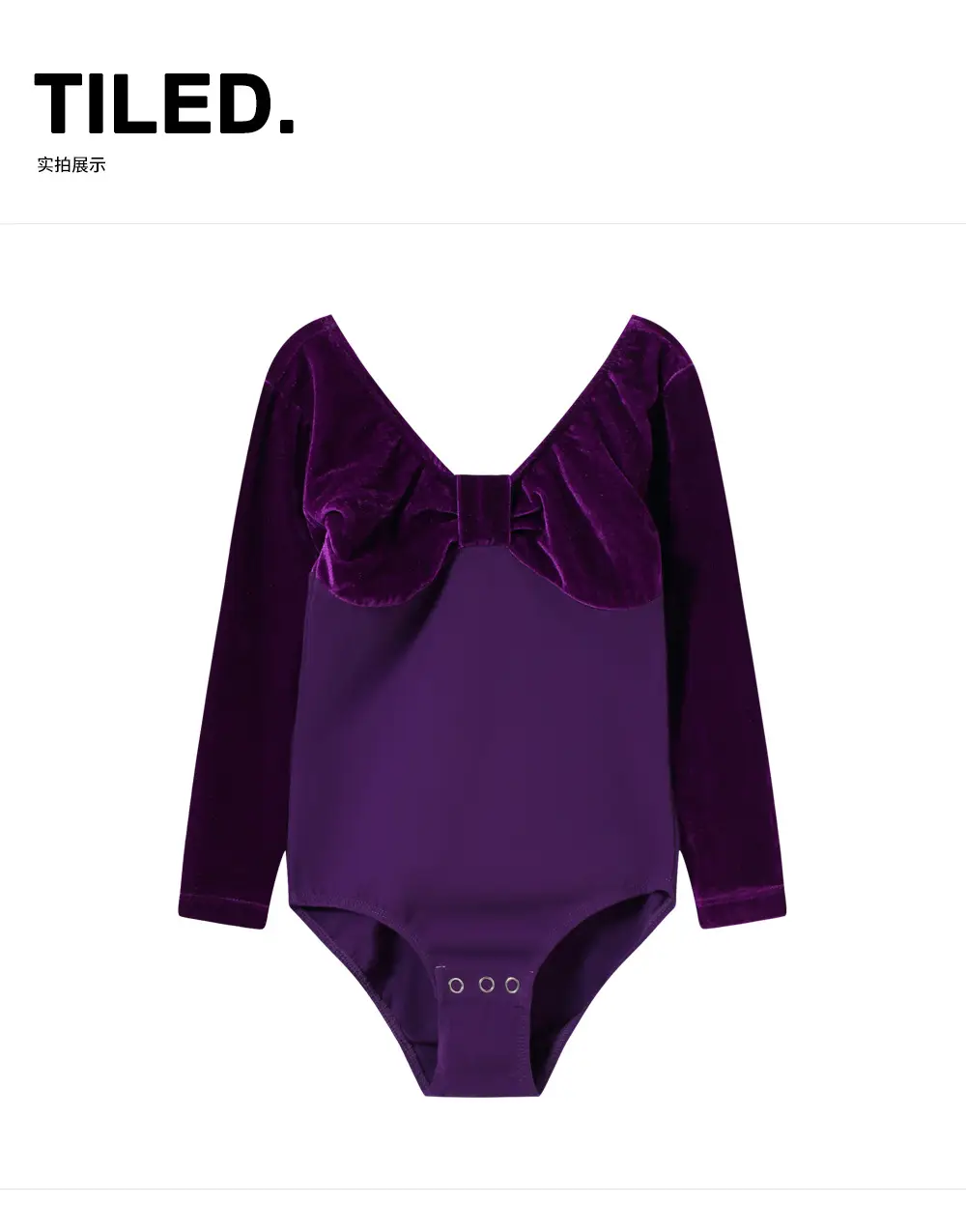 Girls Velvet Long Sleeve Ballet Dance Suit Blue — feature 5