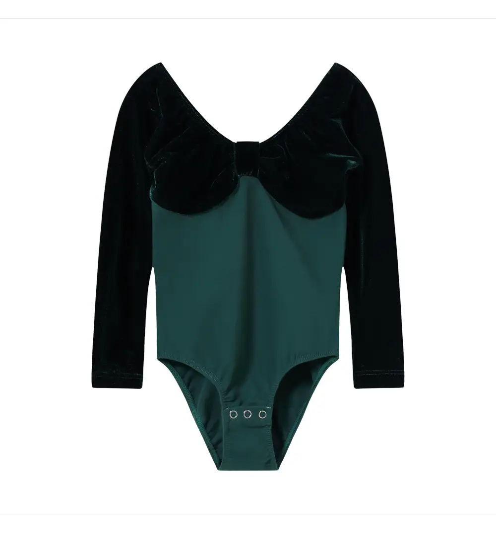 Girls Velvet Long Sleeve Ballet Dance Suit Blue — feature 7