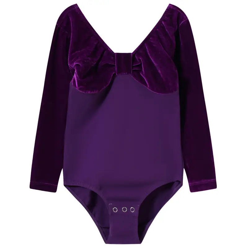 Girls Velvet Long Sleeve Ballet Dance Suit Blue - Image 2